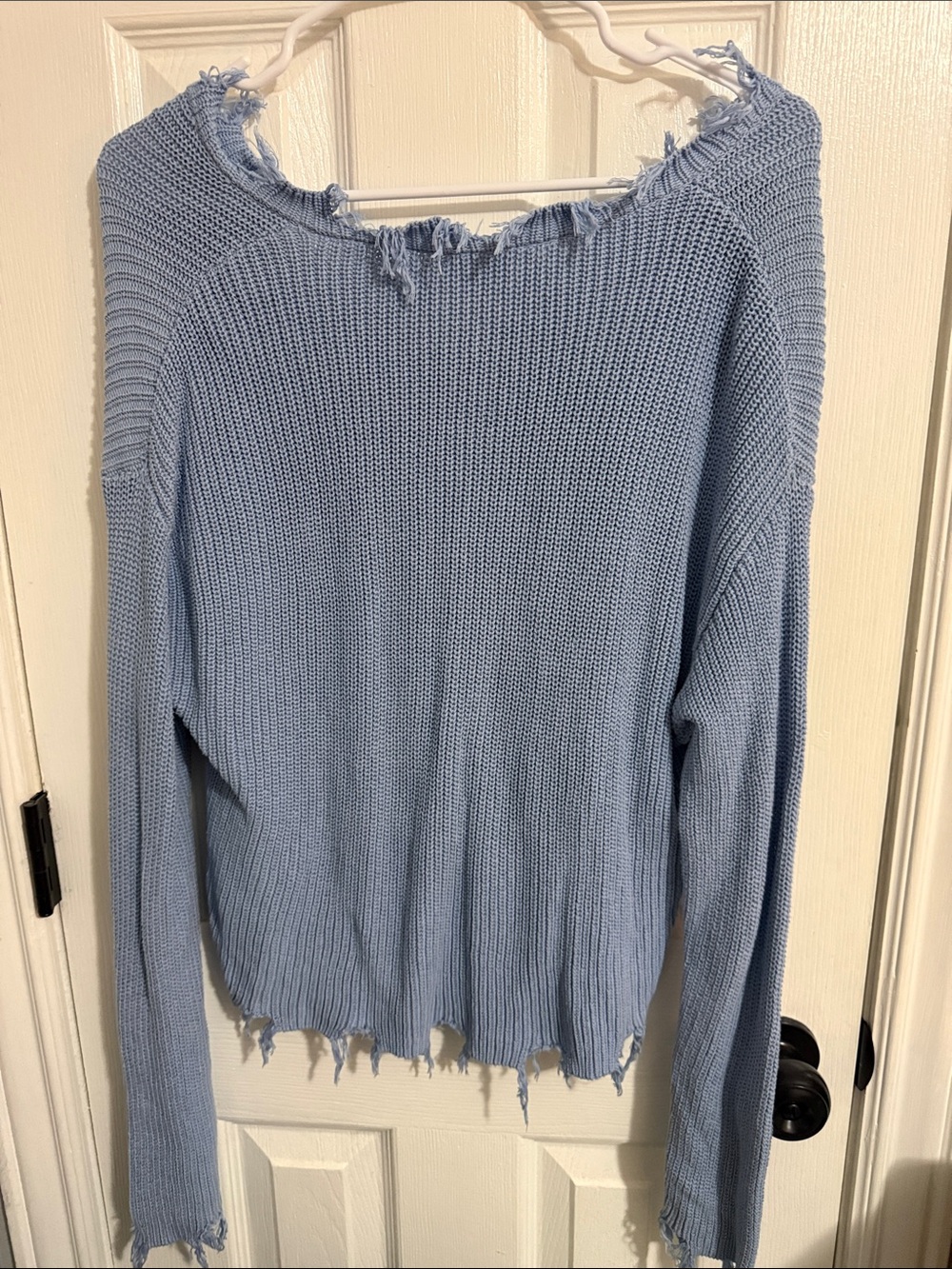 Le Lis Light Blue Distressed Knit Pullover - Picture 3 of 4